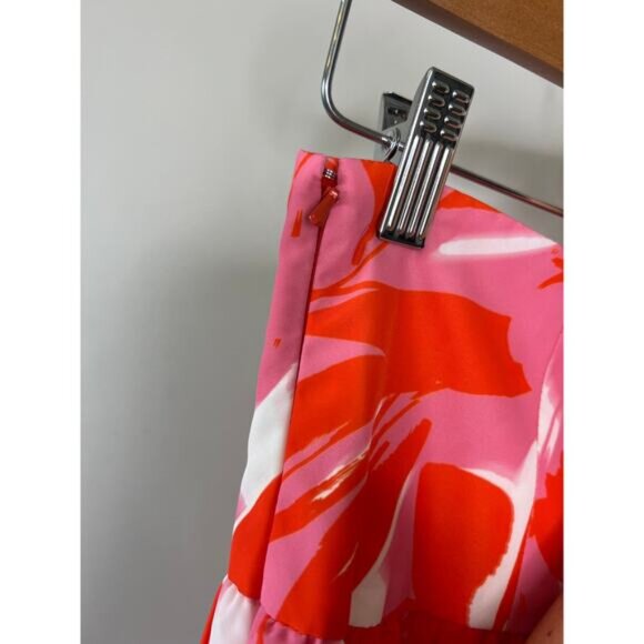 NEW Monique Lhuillier Taffeta Lined Zip Closure Floral Midi Skirt Orange Size: 4 - Picture 5 of 8